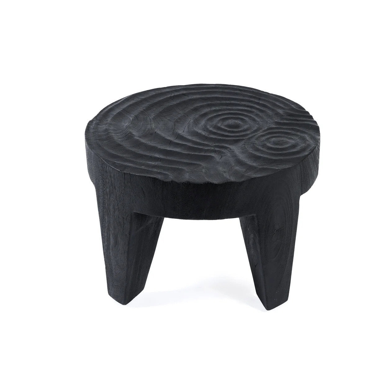 Bazar Bizar Madero Salontafel – ronde zwarte suarhouten salontafel Ø61 cm met matte afwerking en driepootonderstel